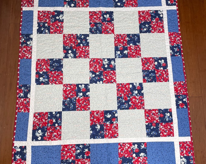 HOMEMADE patriotic words Custom made 62” x 68” quilted with stars and waves