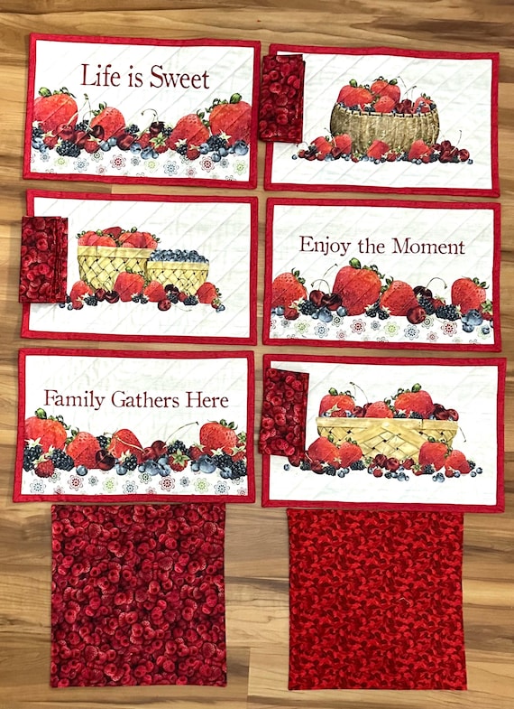 Quilted Placemats & Napkins Set: Berry Theme, Set of 6