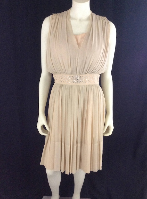 Vintage 1980s Peachy Beige Silk Cocktail Dress wi