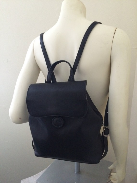 Large Vintage Piel Black Leather Backpack with In… - image 3