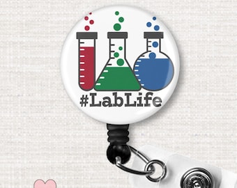 Lab Life Badge Reel, Medical Laboratory Science ID Holder, Cute Lab Tech MLS MLT Badge Reel, Laboratory Technician Gift