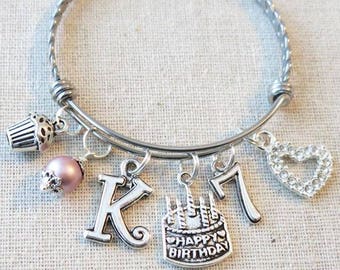 7th BIRTHDAY GIRL, 7th Birthday Charm Bracelet, 7 Year Old Daughter Birthday Gift Idea, Girls Seventh Birthday Gift,7 Year Old Girl Birthday