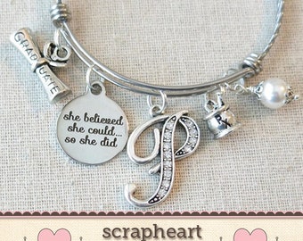 She Believed She Could So She Did Rx Charm Bracelet, Mortar and Pestle Charm Bracelet, Pharmacist Graduation Bracelet, Rx Bangle Bracelet