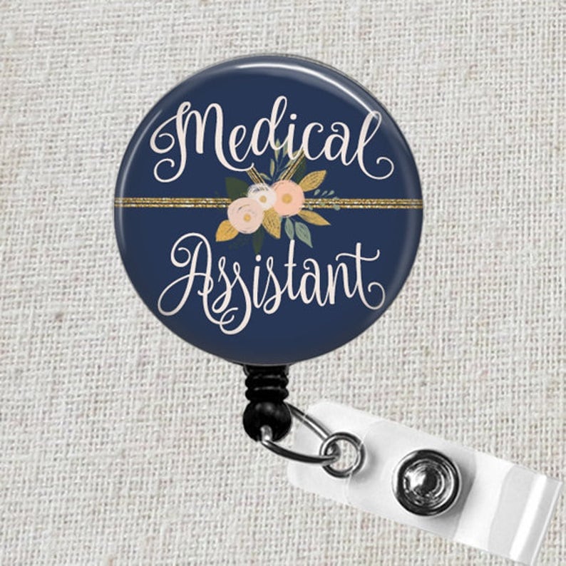 Medical Assistant Badge Reel With Floral Script Design, Retractable ID ...