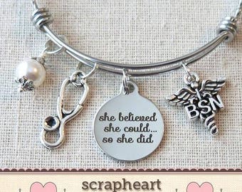 BSN Nurse Gifts, BSN Graduate Gifts, She Believed She Could So She Did Nurse Bsn Graduation Gift, Nurse Graduate Bracelet, Gifts For Nurses