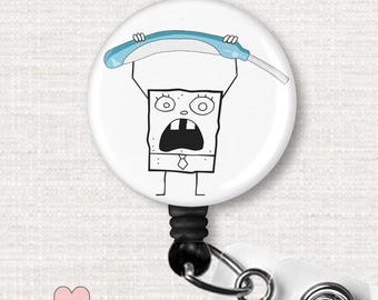 Me Hoy Minoy Badge Reel, Funny Cartoon-Inspired ID Holder for Nurses and Hospital Staff, Sponge Meme Work Badge, Gift for DoodleBob Fans