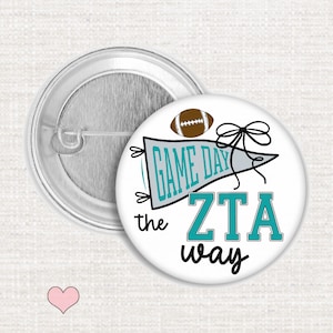 Zeta Tau Alpha Game Day Button, Licensed ZTA Sorority Pin, Cute Zeta Tailgate Accessory, Greek Life Gifts, Sorority Gifts, Bid Day Gift