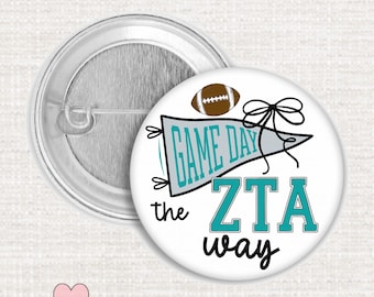 Zeta Tau Alpha Game Day Button, Licensed ZTA Sorority Pin, Cute Zeta Tailgate Accessory, Greek Life Gifts, Sorority Gifts, Bid Day Gift