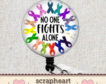 All CANCER AWARENESS Retractable Badge Reel, No One Fights Alone Cancer Awareness Ribbon Badge Reel, Oncology Nurse Breast Cancer Badge Reel