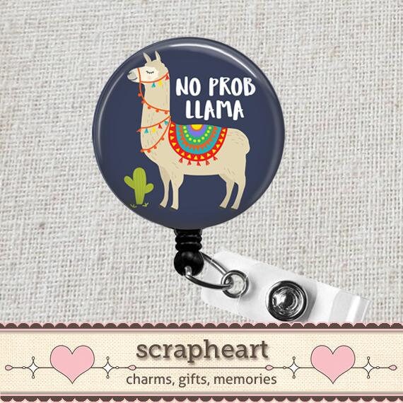 No Prob Llama Retractable Name Badge Holder, Cute LLAMA Badge Reel, P…