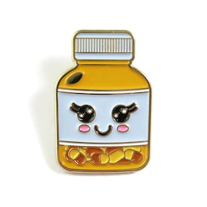 Pill Bottle Enamel Pin, Pharmacist Gift, Kawaii Pill Bottle Pin, Happy Pill Bottle Rx Pin, Cute Pharmacy Tech Gifts, Doctor Lab Coat Pin
