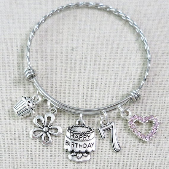 Pink Princess 7th Birthday Girl, 7th Birthday Charm Bracelet, 7 Year Old Daughter Gift Ideas, Girls 7th Birthday Gift, 7 Year Old Girl Birthday 18cm