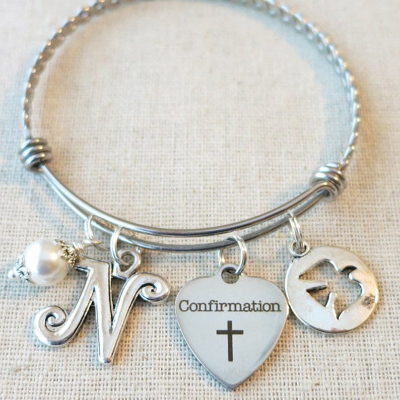 CONFIRMATION Gift, Girls Confirmation Bracelet, Religious Cross Jewelry, Personalized Confirmation Charm Bracelet, Confirmation Sponsor Gift image 2