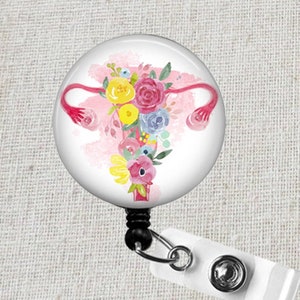 UTERUS Badge Reel, Floral Uterus Ovaries Retractable Badge Holder, OB Nurse Badge Clip, Labor & Delivery Badge Reel, Midwife Badge Pull Gift