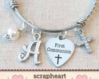 FIRST COMMUNION Bracelet, Girls First Communion Gift, Religious Cross Jewelry, Personalized 1st Communion Charm Bracelet, Confirmation Gifts