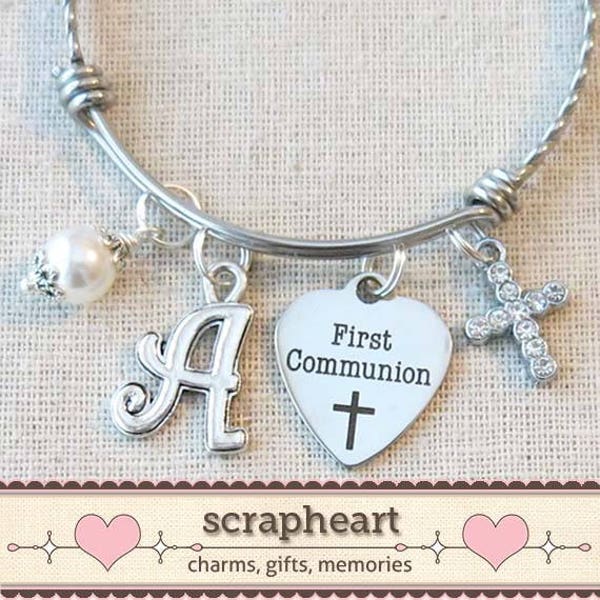 FIRST COMMUNION Bracelet, Girls First Communion Gift, Religious Cross Jewelry, Personalized 1st Communion Charm Bracelet, Confirmation Gifts