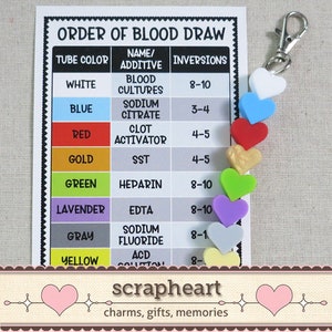 Order of Blood Draw Beads with Reference Card, Essential Resource Tool for Phlebotomist, Badge Reel Accessory for Nurse RN Student Grad Gift