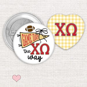Chi Omega Pin Button Set, XO Sorority Pins, Yellow Gingham & XO Game Day 2-Piece Bundle, Bid Day, Big Little Gift, Chi Omega Sorority Gifts