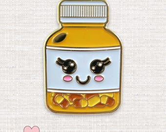 Pill Bottle Enamel Pin - Cute Smiling Pharmacy Pin, Pharmacist Gift, Pharmacy Tech Lapel Pin