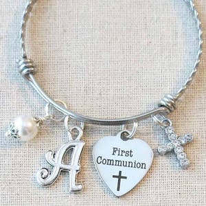 FIRST COMMUNION Bracelet, Girls First Communion Gift, Religious Cross Jewelry, Personalized 1st Communion Charm Bracelet, Confirmation Gifts image 2
