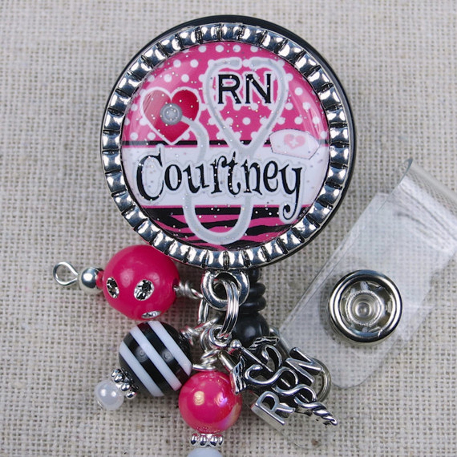 RN Name Badge Reel Personalized Nurse Badge Reel Cute Bling Etsy