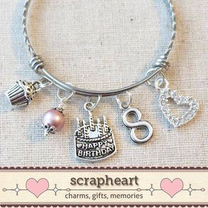 8th BIRTHDAY GIRL, 8th Birthday Charm Bracelet, 8 Year Old Daughter Birthday Gift Idea, Girls Eighth Birthday Gift, 8 Year Old Girl Birthday