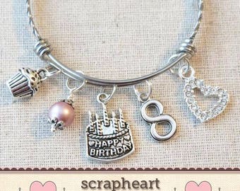 8th BIRTHDAY GIRL, 8th Birthday Charm Bracelet, 8 Year Old Daughter Birthday Gift Idea, Girls Eighth Birthday Gift, 8 Year Old Girl Birthday