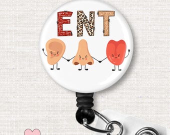 ENT Badge Reel, Retractable ID Holder for Ear Nose Throat Nurse or Doctor, Otorhinolaryngology Badge Holder