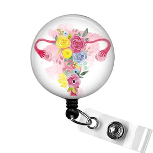 UTERUS Badge Reel, Floral Uterus Ovaries Retractable Badge Holder, OB Nurse Badge Clip, Labor & Delivery Badge Reel, Midwife Badge Pull Gift