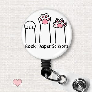 Rock Paper Scissors Cat Paws Badge Reel, Funny Cat Paws Badge Holder, Cute Kitten Lover Cat Owner Badge Clip, Witty Retractable Badge Holder