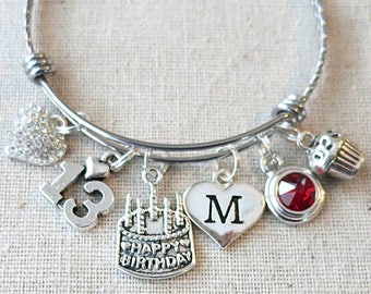 13th BIRTHDAY GIFT, 13th Birthday Charm Bracelet, Teenage Daughter Gift Ideas, Girls Thirteenth Birthday Gift, Granddaughter Gift Ideas