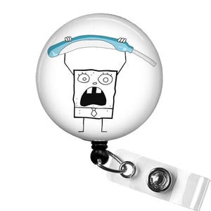 Me Hoy Minoy Badge Reel, Funny Cartoon-Inspired ID Holder for Nurses and Hospital Staff, Sponge Meme Work Badge, Gift for DoodleBob Fans