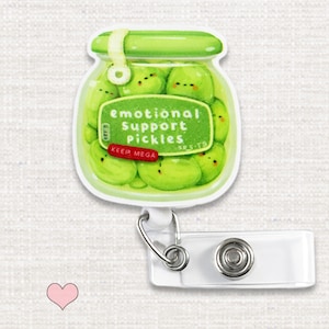 Emotional Support Pickles Badge Reel - Funny Pickle ID Holder, Cute Retractable Badge Reel for Nurses & Healthcare