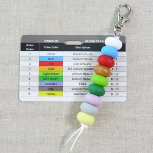 Order of Blood Draw Beads with Badge Card for Phlebotomy, Essential Resource Tools for Phlebotomist, Phlebotomy Order of Blood Draw Set