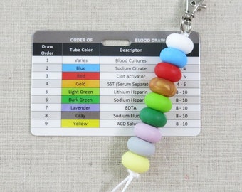 Order of Blood Draw Beads with Badge Card for Phlebotomy, Essential Resource Tools for Phlebotomist, Phlebotomy Order of Blood Draw Set