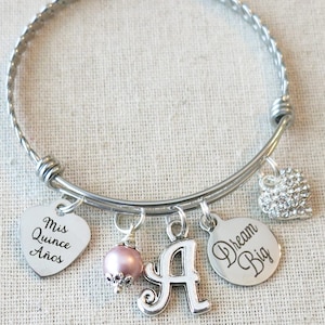 CUSTOM Quinceañera Bangle, 15th Birthday Gift for Teenager, Dream Big Bracelet, Mis Quince Años Bangle, PERSONALIZED Quince Gift, Sweet 15