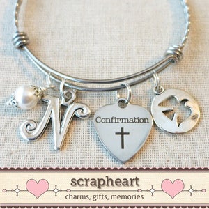 CONFIRMATION Gift, Girls Confirmation Bracelet, Religious Cross Jewelry, Personalized Confirmation Charm Bracelet, Confirmation Sponsor Gift image 1