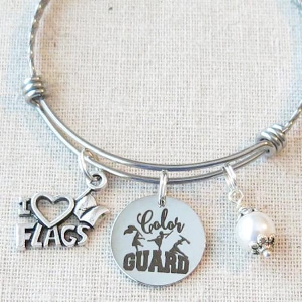 COLOR GUARD Flag Charm Bracelet, Color Guard Mom Bracelet, Color Guard I Love Flags Jewelry Gift, Color Guard Senior Grad Gift, Winter Guard