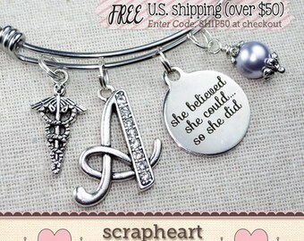 She Believed She Could So She Did Nurse Graduation Gift, Physician's Assistant Gift, Personalized Nurse Graduate Bracelet, Gifts For Nurses