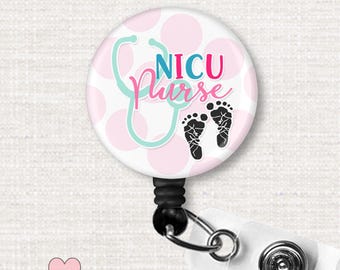 NICU Nurse Badge Reel - Neonatal Baby Feet Retractable ID Badge Holder, Nurse Gift