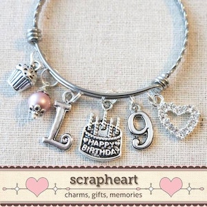 9th BIRTHDAY GIRL, 9th Birthday Charm Bracelet, 9 Year Old Daughter Birthday Gift Idea, Girls Ninth Birthday Gift, 9 Year Old Girl Birthday