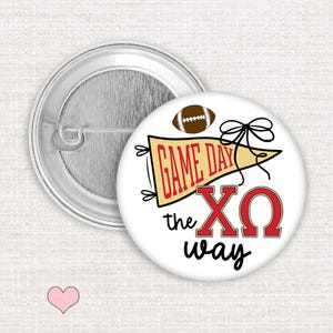 Chi Omega Game Day Button – Licensed ChiO Sorority Pin, Cute Chi O Tailgate Accessory, Greek Life Spirit Wear, Sorority Gifts, Bid Day Gifts
