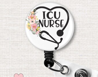 ICU Intensive Care Unit Nurse Badge Reel, ICU Nurse Retractable Badge Holder, ICU Medical Accessories, Intensive Care Nurse Gifts
