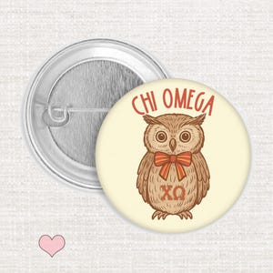 Chi Omega Owl Button, Licensed Chi O Sorority Pin, Cute Chi Omega Accessory, XO Button Pin, Sorority Bid Day Gifts, Big Little Reveal Gift