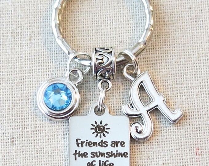 Personalized Friendship Keychain, Engraved Quote, Birthstone, Initial Charm