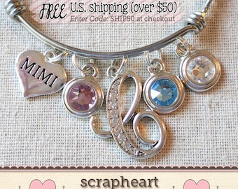 PERSONALIZED Mimi Gift, Gifts for MIMI, Mimi Bracelet, Birthstones Bangle Bracelet, MIMI Gift from Grandchildren, Mother's Day Gift for Mimi