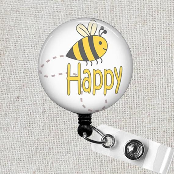 BEE HAPPY Nurse Badge Reel, Bumblebee Retractable Name Badge