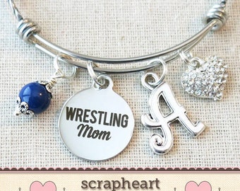 WRESTLING MOM Personalized Bracelet, Wrestling Mom Charm Bracelet, Wrestling Booster Gifts, Bling Sports Mom Jewelry, Wrestling Jewelry