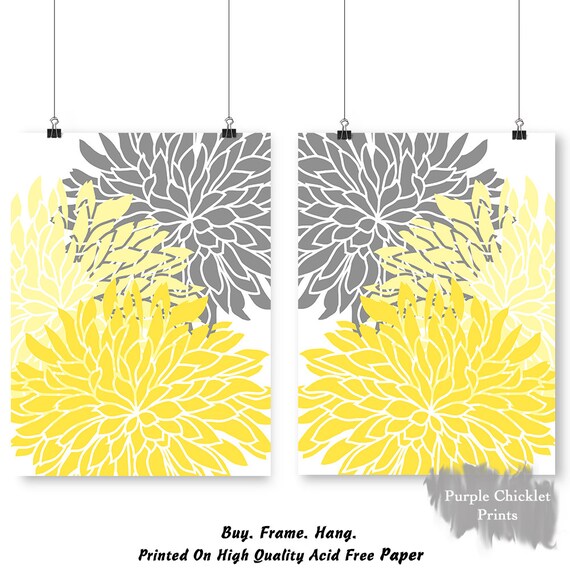 Yellow Gray Dahlia Flower Burst Wall Art Prints Baby Decor Etsy