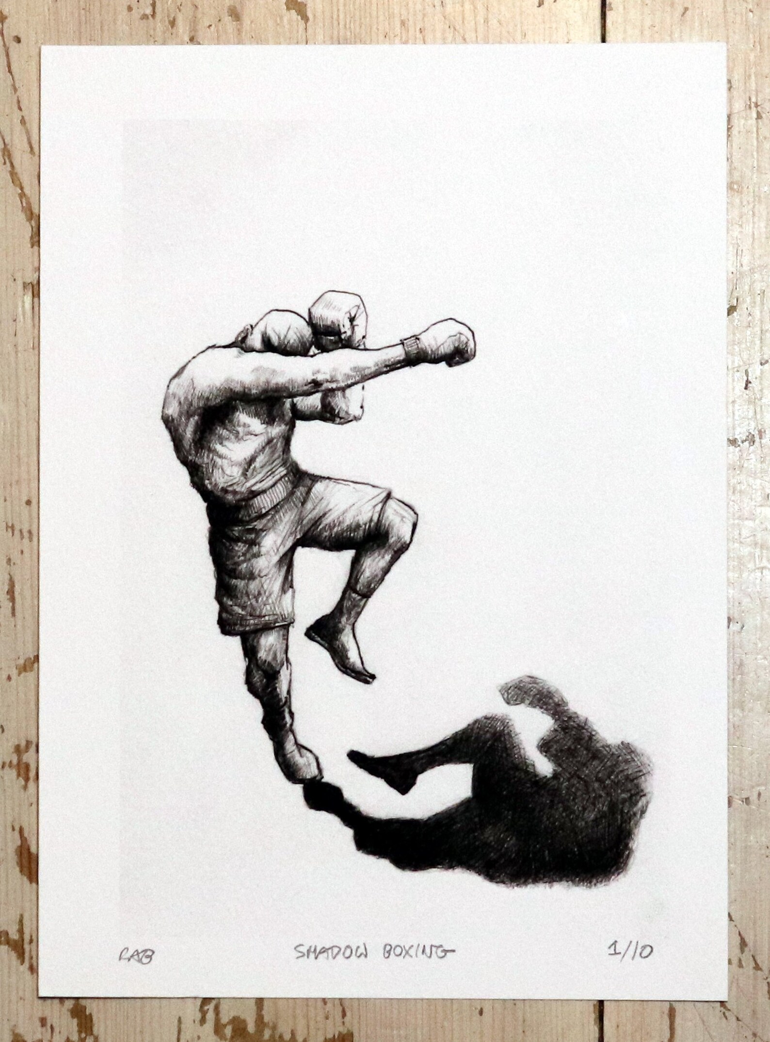 Shadow Boxing Giclée Print of an Ink Drawing Limited Etsy